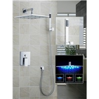 50210-43C Bath 12&amp;amp;#39;&amp;amp;#39; LED Water Shower Head Set Square Wall Mounted Arm Rose Faucet Mixer Tap