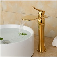 High Golden bathroom waterfall bathroom faucet basin sink tap waterfall faucet mixer tap Vintage water faucet golden tap