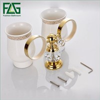 FLG bathroom accessories gold teeth brush cup holder  Golden Crystal  Double Cup Tumbler Holders