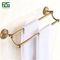 FLG Hot Sale Wholesale And Retail Promotion Antique Brass Luxury Bathroom Flower Carved Towel Rack Holder Dual Towel Bars