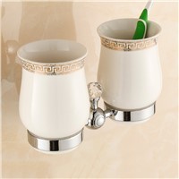 Cup &amp; Tumbler Holders Bathroom Hardware Wall Mounted Double Cup Holder Crystal Bathroom Accessories Set Classic Style M4550