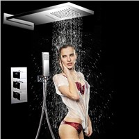 Thermostatic Rain Waterfall Shower Faucet Set Mixer Valve with Hand Sprayer Chrome
