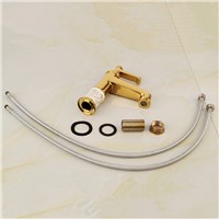 Basin Faucets Gold Finish Vintage Bathroom Sink Taps Retro Single Lever Deck Mounted Home Decoration Brass Water Crane DZ-805K-A
