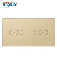 Crystal Glass three gang plus three gang switch touch Panel, to pair with touch switch function part,Hot sale