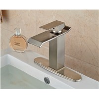 Square Brushed Nickel Waterfall Spout Bathroom Basin Faucet Mixer Tap 8&amp;amp;quot; Plate