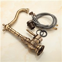 Antique Brass Bathroom Faucet Lavatory Vessel Sink Basin Kitchen Faucets Mixer Tap Swivel Spout Cold And Hot Water Chinese Style