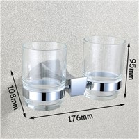 Solid brass Wall Mount Bathroom Lavatory Double Glass Tumbler with Holder Toothbrush holder , Polished Chrome