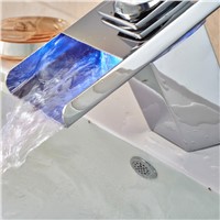 LED Waterfall Spout Chrome Brass Bathroom Basin Faucet Square Vanity Sink Mixer Tap