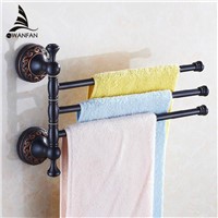 Towel Racks 3 Rails Swivel 35cm Black Brass Towel Bars Hanger Towel Holder Wall Mounted Bathroom Accessories Towel Shelf H91328R