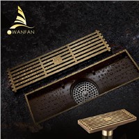 Drains Euro Style Antique Brass Bathroom Linear Shower 8*20  8*30cm Floor Drain Wire Strainer Art Carved Cover Waste Drain B8029