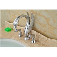 Widespread 3 Hole Bathroom Faucet Swan Basin Vessel Sink Mixer Tap Dual Handles