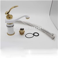 Europe Gold plated luxury single hole white body ceramic brass bathroom basin faucets 1007