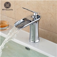 Polished Chrome Washbasin Design Vanity Sink Faucet Mixer Waterfall Hot and Cold Water Taps for Basin of Bathroom