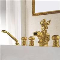 Bathtub Faucets Brass Gold 5 pcs Goddess Waterfall Bathroom Sink Faucet TUB Faucet Hand Shower Head Bath Mixer Taps LB-67A018-5