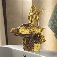 Basin Faucet Brass Luxury Golden Bathroom Sink Faucet Single Lever Art Dec Fairy Hotel Bathbasin Mixer Water Tap Cock LC-67D1-A