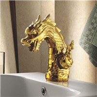 Basin Faucets Brass Gold Luxury Dragon Head Bathroom Sink Faucets Deck Mount Single Handle Cold Hot Mixer Water Tap LC-69D1-A