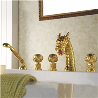 Bathtub Faucet Brass Gold Dragon Waterfall Bathroom Sink Faucet Handheld Shower Deck Luxury Tub Widespread Mixer Tap LB-69A018-5