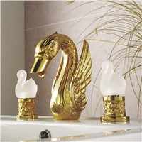 Retro Art Gold Finish 3 Pcs Swan Basin Faucet Little Swan Handle Faucet  Bathtub Faucet High-Grade Classical LB-68A019-3