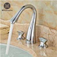 Brand New Waterfall Bathroom Widespread Sink Faucet 3 Holes Dual Handle Basin Mixer Taps Chrome Finish