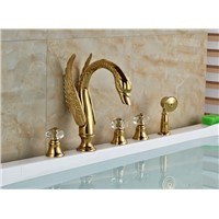 Luxury Bathroom Tub Faucet Golden Brass 5 PCS Tub Shower Spout Hot&amp;amp;amp;Cold Faucet