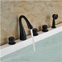 Oil Rubbed Bronze Bathroom Tub Spout Sink Mixer Tap 5 PCS Deck Mounted Shower
