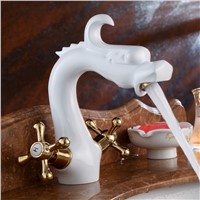 Basin Faucets Dragon With 2 Cross Gold Handle Bathroom Sink Faucet Luxurious Vanity White Brass Water Taps Mixer LX-2123