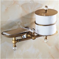 Luxury Antique Brass Bathroom Brass and Marble Wall Mount Toilet Paper Holder Storage Shelf