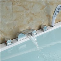 Wholesale And Retail Promotion Modern Roman Waterfall Spout Bathroom Tub Faucet Hand Shower Sprayer Mixer Tap