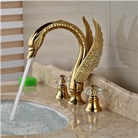 Wholesale And Retail Brand NEW Golden Brass Luxury Bathroom Faucet Crystal Handles Sink Mixer Tap Deck Mounted