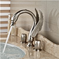 Wholesale And Retail Promotion Modern Brushed Nickel Bathroom Swan Faucet Double Handles Vanity Sink Mixer Tap