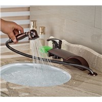 Oil Rubbed Broze W/Hand Shower Faucet LED Waterfall Spout Bathtub Tap Hot&amp;amp;amp;Cold Faucet Bathroom Tap