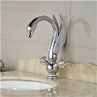 Wholesale And Retail Deck Mounted Bathroom Spout Faucet Crystal Handles Deck Mounted Animal Swan Mixer Tap Hot And Cold Tap