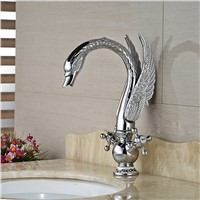 Wholesale And Retail NEW Chrome Brass Bathroom Faucet Double Cross Handles Swan Faucet Deck Mounted Sink Mixer Tap