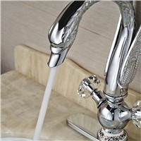 Wholesale And Retail Crystal Handles Luxury Swan Faucet Ceramic Base Deck Mounted Sink Mixer Tap W/ 8&amp;amp;quot; Plate
