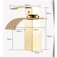 fashion high quality total brass gold finished bathroom sink waterfall faucet basin faucet