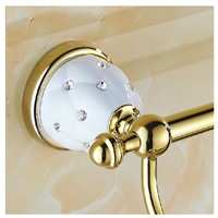 Modern Golden Finish Solid Brass Diamond Ceramic Base Towel Rack Holder Dual Towel Bars Wall Mounted