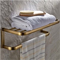 Wholdsale And Retail NEW Antique Brass Wall Mounted Bathroom Shelf Towel Rack Holder With Towel Bar