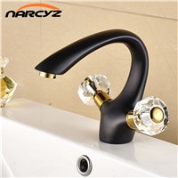 Deck mount dual crystal handle single hole black vessel sink bathroom basin faucets B3204