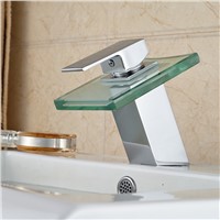 New Arrival Type Lavatory Faucet Waterfall Glass Spout Single Handle Hot Cold Water Taps Chrome