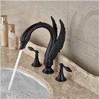Oil Rubbed Bronze 3pcs Widespread Washbasin Mixer Taps Dual Handle Swan Basin Faucet