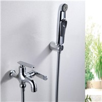 WC Bidet Faucet Chrome Wall Mount Handheld Portable Water Wash Cleaner Hose Shattaf Sprayer Female Urinal Shower Kit FXQ023