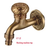 Dragon carved Bibcock faucet tap crane Antique Brass Finish Bathroom Wall Mount Washing Machine Water Faucet Taps