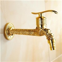 Bibcocks Golden Wall Mounted Single Handle Extend Washing Machine Faucet Brass Cold Water &amp;amp;amp; Mop Pool Taps Home Decoration T-2068