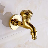 Gold Brass Art Carved Washing Machine Tap Cold Water Laundry Sink Faucet