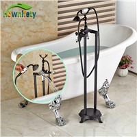 Luxury Oil Rubbed Bronze Bathtub Faucet Hot&amp;Cold Water Faucet with Blue and White Porcelain Handles