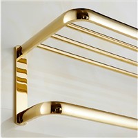 Wholesale And Retail Modern Square Towel Rack Holder Shelf Solid Brass Golden Finish Clothes Shelf W/ Towel Bar Hanger