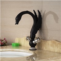 Creative Brass Cristal Handles Bathroom Basin Sink Faucet Deck Mount Swan Vessel Sink Mixer Tap Oil Rubbed Bronze Finish