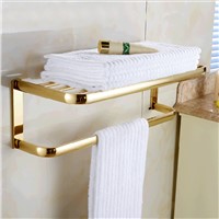 Wholesale And Retail Modern Square Golden Brass Wall Mounted Bathroom Towel Rack Shelf W/ Towel Bar Towel Hangers
