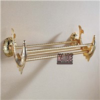 Double Gold-plated  Art Wall Mounted Bathroom Brass Towel Rail Holder Storage Rack Shelf Bar