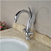 Polished Chrome Dual Handle Swan Basin Sink Faucet Deck Mount Brass Bathroom Lavatory Mixer Tap One Hole